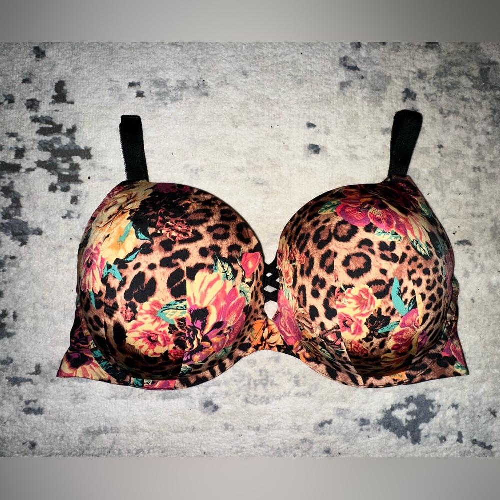 Vibrant Floral Leopard Print Bra